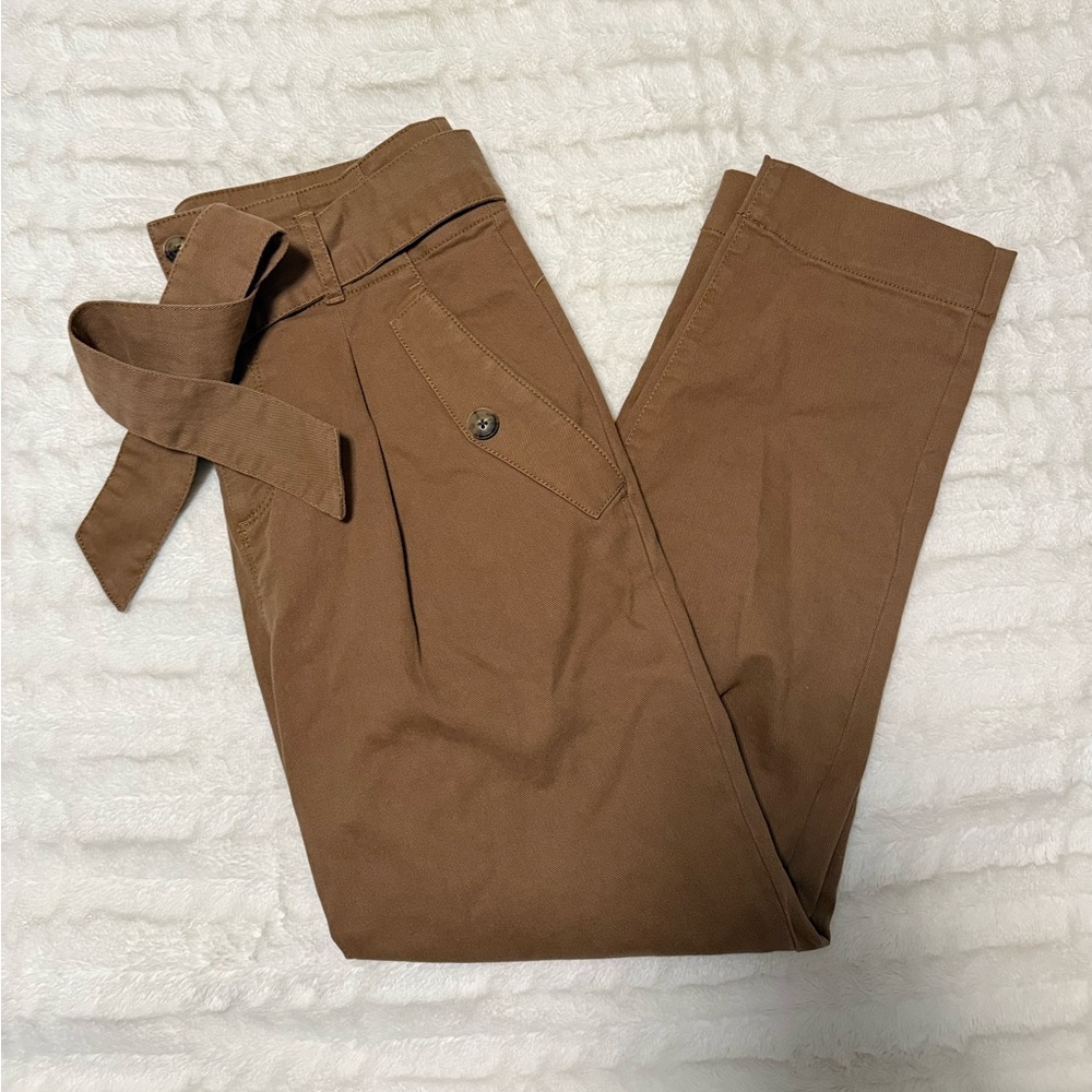 LOFT paper bag high waisted brown pants with belt